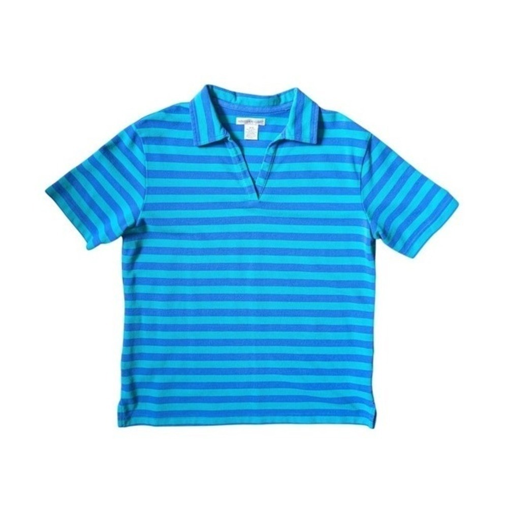 Rebecca Malone Vintage 90s Maximalist Blokecore Teal Blue Stripe Polo Tee